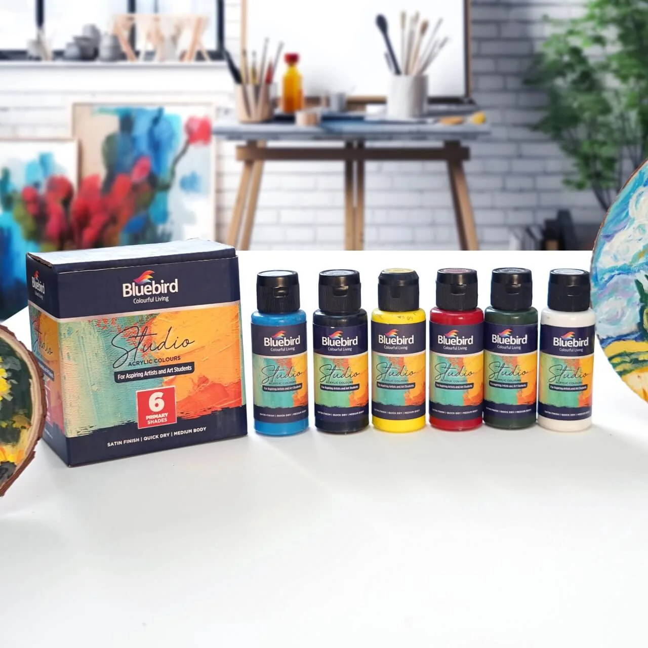 Studio Acrylic Colours - 100 ml - Set of 6 Primary Shades - Image 5